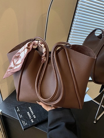 Borsa Tote Grande Da Donna In Pelle PU Grana Litchi Borsa A Tracolla Casual Minimalista Con Foulard In Seta Per Pendolari