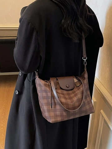 Sac Cabas à Carreaux pour Femme Grande Capacité Plaid en Cuir PU Sac à Main Navetteur Polyvalent Sac à Bandoulière Accessoire de Mode