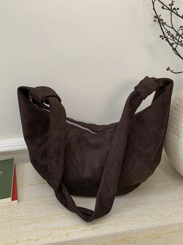 Sac Hobo Vintage Grande Capacité Pour Femmes Sac Bandoulière Plissé Texture Daim Sac À Épaule Navette