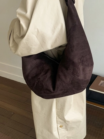 Sac Hobo Vintage Grande Capacité Pour Femmes Sac Bandoulière Plissé Texture Daim Sac À Épaule Navette