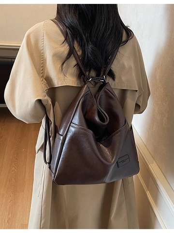 Mochila Tote de Cuero PU de Gran Capacidad Vintage para Mujer Bolso de Hombro Multifuncional Retro Color Sólido Trabajo