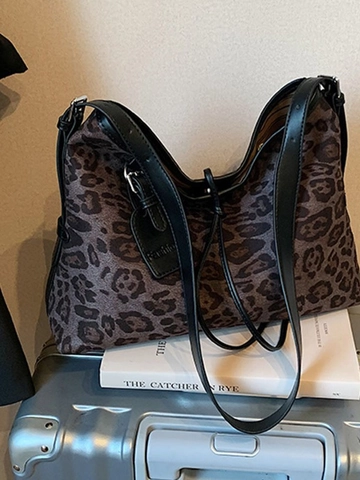 Sac Cabas Vintage Imprimé Léopard pour Femmes Grande Capacité PU Cuir Imprimé Sac à Bandoulière Rétro Décontracté Sac de Voyage Travail