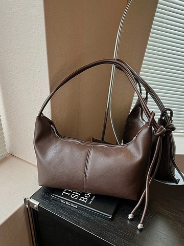 Sac Sous l'Aisselle en Cuir PU Minimaliste Pour Femmes Sac à Épaule Hobo Vintage Avec Décor de Nœud Fermeture Éclair Grande Capacité Sac Dumpling