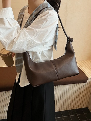 Sac Sous l'Aisselle en Cuir PU Minimaliste Pour Femmes Sac à Épaule Hobo Vintage Avec Décor de Nœud Fermeture Éclair Grande Capacité Sac Dumpling