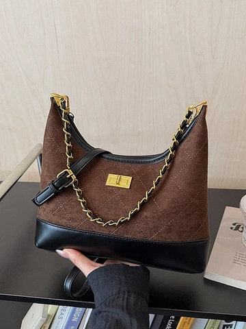 Damen Vintage Gesteppte Umhängetasche PU Leder Wildleder Patchwork Kette Schultertasche Matte Knödeltasche Für Den Alltag