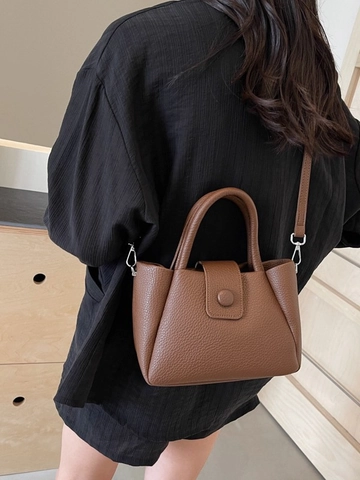 Mode Femmes Sac Seau en Cuir PU Grain de Litchi Sac à Main Polyvalent Minimaliste Sac à Bandoulière Pour Usage Quotidien