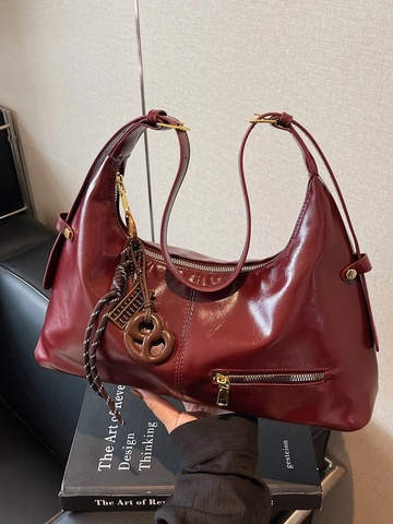 Vintage PU Leder Unterarmtasche Für Damen Retro Hobo Umhängetasche Mit Anhängern Große Kapazität Pendler Dumpling Handtasche