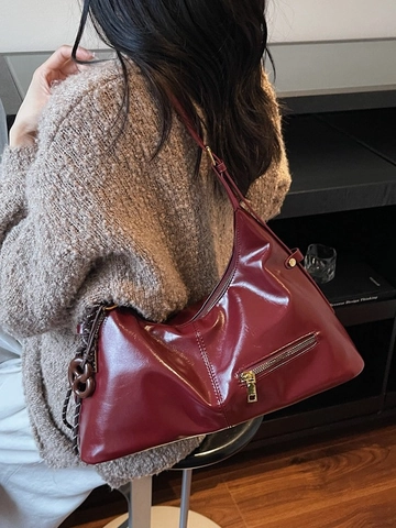 Vintage PU Leder Unterarmtasche Für Damen Retro Hobo Umhängetasche Mit Anhängern Große Kapazität Pendler Dumpling Handtasche