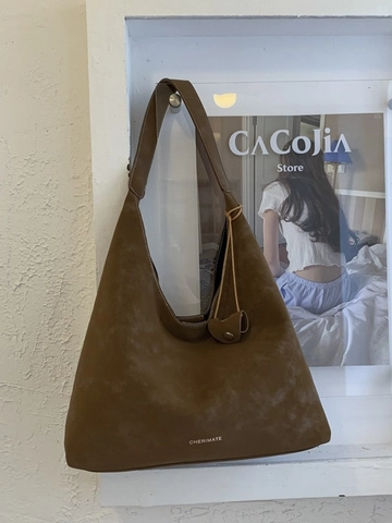 Borsa a Tracolla da Donna in Finta Pelle Scamosciata Grande Capacità Hobo Tote Bag Vintage Minimalista con Cuciture a Contrasto