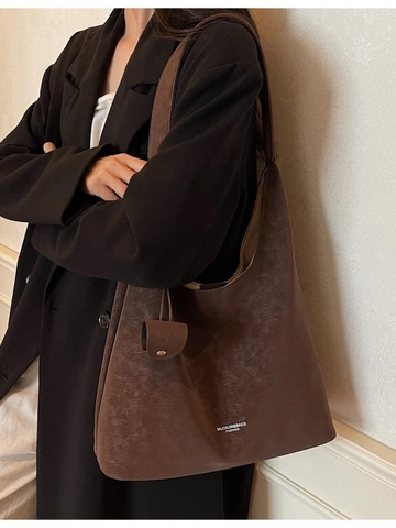 Women Large Capacity PU Leather Tote Bag Vintage Hobo Shoulder Bag Minimalist Commuter Shopping Handbag Soft Plain Solid Color