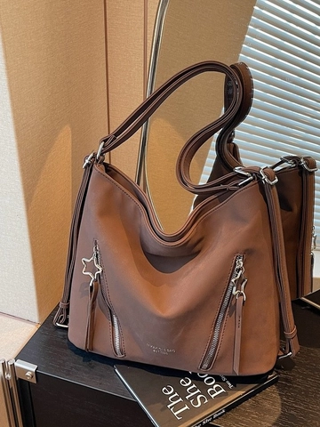 Große Kapazität Wildleder Hobo Tasche Für Damen Mit Stern Metallanhänger Multifunktionaler Schulterrucksack Umhängetasche Pendler Tasche