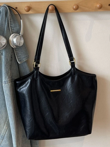 Sac Fourre-tout Vintage en Cuir PU Grande Capacité pour Femmes Sac à Épaule Texture Cirée Rétro Bureau Travail Main