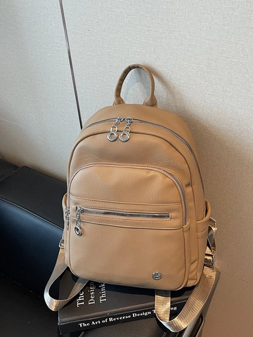 Mochila de Cuero PU con Patrón de Lichi para Mujer Moda Gran Capacidad Mochila Escolar Conmutador Color Sólido Herrajes de Plata