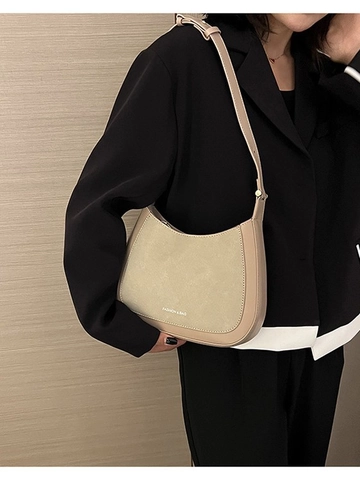 Sac à Épaule Vintage en Cuir PU Dépoli Patchwork pour Femmes Sac Sous le Bras Hobo Croissant Décontracté Imprimé Lettres