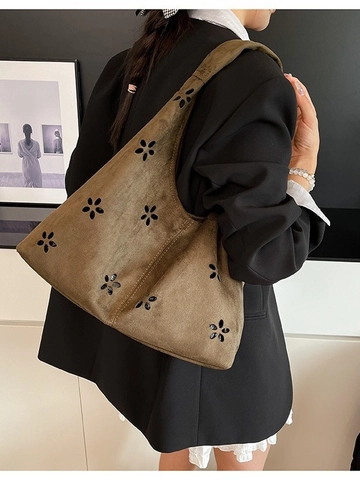 Women Laser Cut Hollow Floral Tote Bag PU Leather Large Capacity Shoulder Bag With Inner Pouch Casual Commuting Hobo Bag