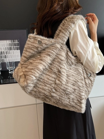 Bolso Tote de Piel Sintética con Estampado de Leopardo para Mujer Bolso de Hombro de Felpa Gran Capacidad Casual