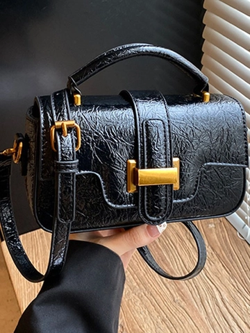 Borsa a Tracolla Retrò in Pelle PU Pieghettata da Donna Piccola Borsa Quadrata Vintage Con Fibbia in Metallo Borsa Quotidiana