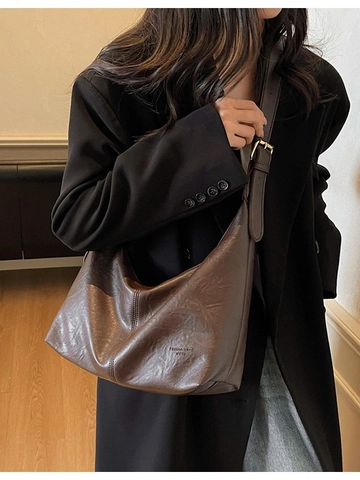 Women Vintage PU Leather Hobo Bag Large Capacity Retro Shoulder Crossbody Bag Casual Commuter Dumpling Bag For Ladies