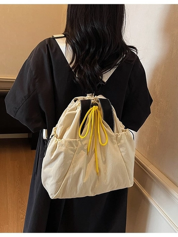 Bolso Tote de Lona de Gran Capacidad Mochila para Mujer Casual Multifuncional Cordón Bolso de Hombro Color Sólido Mochila Escolar