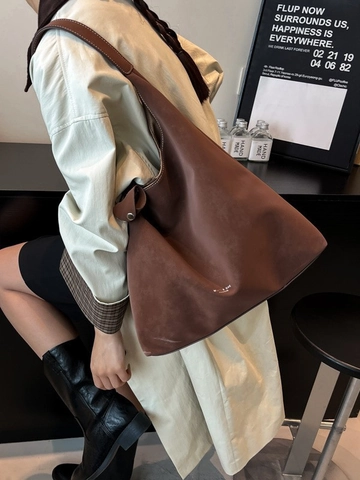 Borsa Tote in Pelle PU di Grande Capacità con Design di Nicchia per Donna Texture Opaca Cuciture a Contrasto Borsa Hobo a Spalla