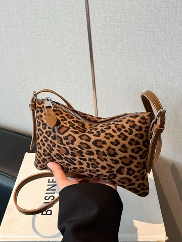 Borsa Sottoascellare in Scamosciato con Stampa Leopardata da Donna Borsa a Tracolla Vintage Borsa a Guanciale Marrone