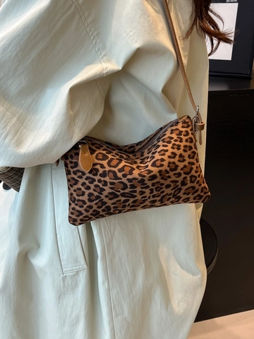 Borsa Sottoascellare in Scamosciato con Stampa Leopardata da Donna Borsa a Tracolla Vintage Borsa a Guanciale Marrone