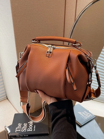 Borsa Boston da Donna in Pelle PU con Texture di Litchi Design di Nicchia Borsa a Tracolla di Fascia Alta con Tracolla Larga Borsa a Cuscino Casual