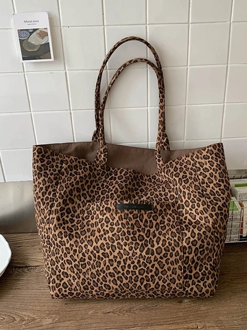 Women Large Capacity Leopard Print Tote Bag Casual Cloth Shoulder Bag Stylish Underarm Shopping Bag Fashionable Female Handbag