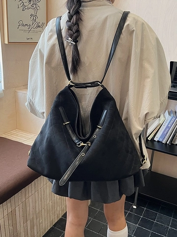 Quilted PU Leather Women Backpack Vintage Large Capacity Commuter Shoulder Bag Multifunctional Urban Casual Hobo Backpack For Women