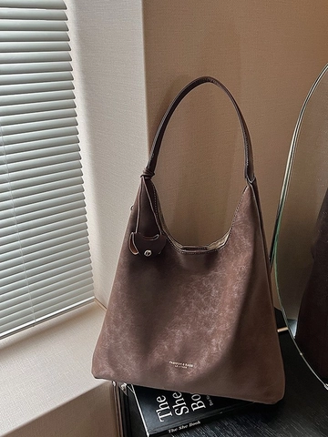 Women's Vintage Large Capacity Hobo Bag Retro Matte PU Leather Underarm Shoulder Tote Bag Commuter Daily Handbag With Pendant