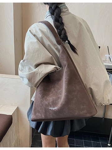 Women's Vintage Large Capacity Hobo Bag Retro Matte PU Leather Underarm Shoulder Tote Bag Commuter Daily Handbag With Pendant