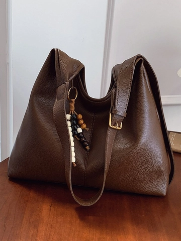 Borsa Hobo in Pelle PU di Grande Capacità Motivo Litchi Borsa Tote Con Nappina di Perline per Donna Pendolarismo Quotidiano Borsa a Tracolla