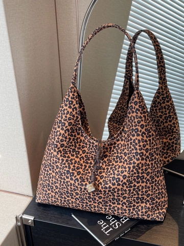 Borsa Shopping Donna Grande Capacità Stampa Leopardata Tela Retro Urban Pendolare Borsa a Spalla Quotidiana Borsa Hobo