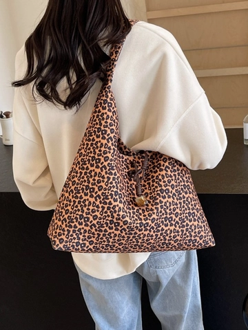 Borsa Shopping Donna Grande Capacità Stampa Leopardata Tela Retro Urban Pendolare Borsa a Spalla Quotidiana Borsa Hobo