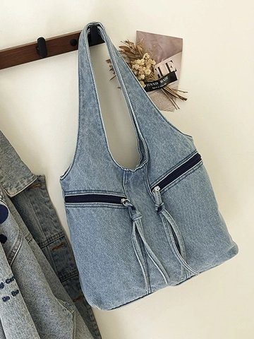 Borsa Tote in Denim Lavato Retrò da Donna Borsa a Tracolla in Denim di Grande Capacità Borsa Hobo Vintage Casual Con Doppie Tasche a Cerniera