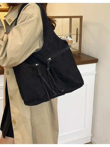 Borsa Tote in Denim Lavato Retrò da Donna Borsa a Tracolla in Denim di Grande Capacità Borsa Hobo Vintage Casual Con Doppie Tasche a Cerniera