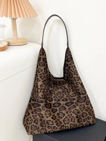 Bolso de Mano de Gamuza con Estampado de Leopardo para Mujer Bolso de Hombro de Gran Capacidad Bolso Hobo Casual Moda Invierno