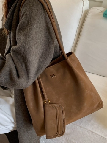 Ensemble de Sac Fourre-tout en Cuir PU Vintage Femmes Grande Capacité Coréen Minimaliste Sac à Bandoulière Avec Petite Pochette