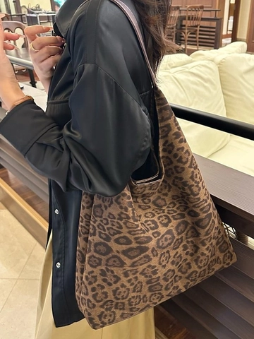 Bolso de Mano de Gamuza con Estampado de Leopardo para Mujer Bolso de Hombro de Gran Capacidad Bolso Hobo Casual Moda Invierno