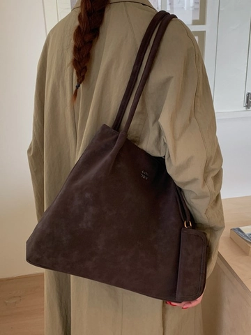 Ensemble de Sac Fourre-tout en Cuir PU Vintage Femmes Grande Capacité Coréen Minimaliste Sac à Bandoulière Avec Petite Pochette