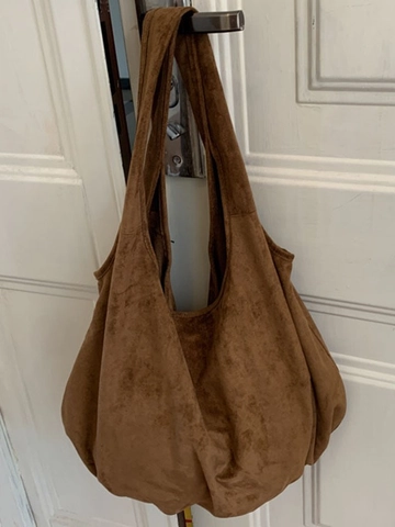 Large Capacity Suede Tote Bag Retro Minimalist Suede Shoulder Bag Hobo Bag For Women Casual Commuter Solid Color Bag
