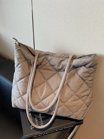 Sac Fourre-tout Matelassé à Losanges de Grande Capacité pour Femmes Sac à Épaule Rembourré en Coton Léger Décontracté