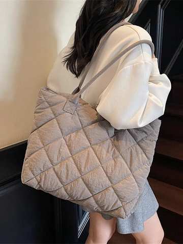 Sac Fourre-tout Matelassé à Losanges de Grande Capacité pour Femmes Sac à Épaule Rembourré en Coton Léger Décontracté