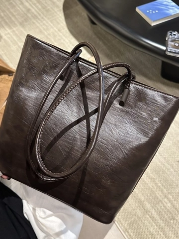 Large Capacity PU Leather Pleated Tote Bag For Women Retro Solid Color Commuter Shoulder Bag Versatile Work Handbag Shopping Bag