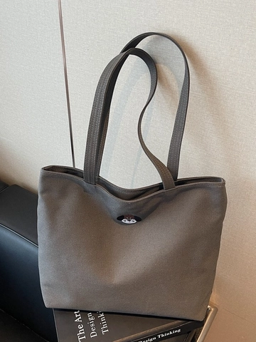 Borsa Tote in Tela a Grande Capacità per Donna Vintage Minimalista Borsa a Tracolla Ricamata Modello Cane Casual Shopper Bag Scuola