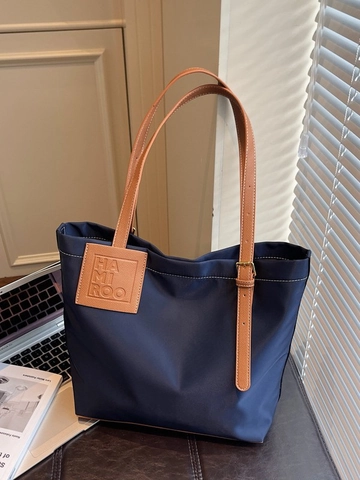 Borsa Tote Donna in Tessuto Oxford Grande Capacità Cuciture a Contrasto Borsa a Spalla Moda Pendolare Tracolla Regolabile