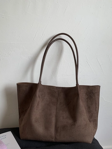 Borsa Tote in Ecopelle Scamosciata a Grande Capacità da Donna Borsa a Tracolla Minimalista per Pendolari Con Borsa Interna