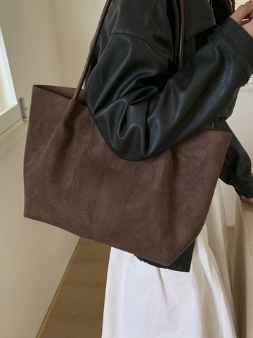Borsa Tote in Ecopelle Scamosciata a Grande Capacità da Donna Borsa a Tracolla Minimalista per Pendolari Con Borsa Interna