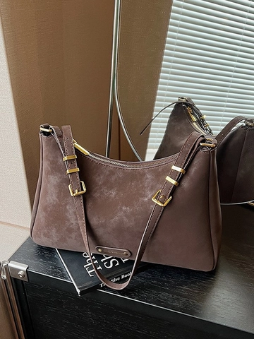 Borsa Hobo a Tracolla in Pelle PU Vintage Satinata per Donna Casual Pendolarismo Borsa da Sotto Ascella Con Tracolla Regolabile