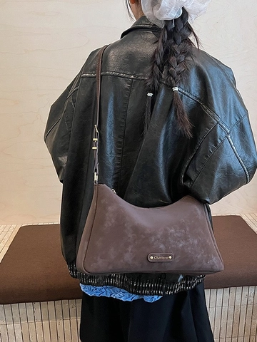 Borsa Hobo a Tracolla in Pelle PU Vintage Satinata per Donna Casual Pendolarismo Borsa da Sotto Ascella Con Tracolla Regolabile